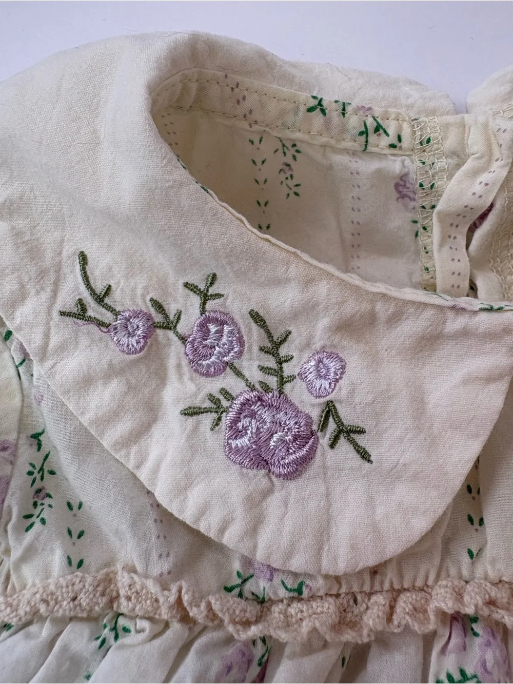Summer Babygirl Cream Purple Embroidery Floral Short Sleeve Thin bodysuit 12/24M